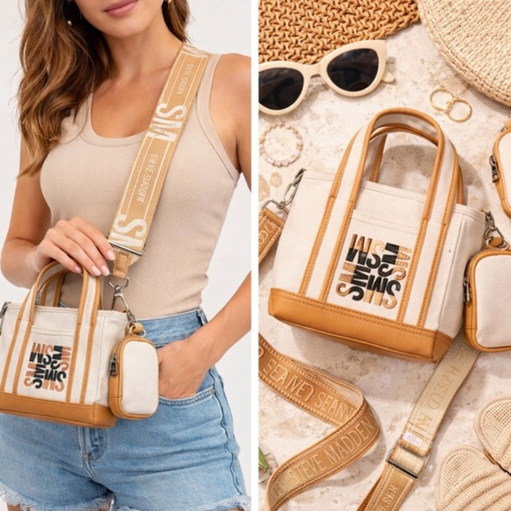 NEW❗️Steve Madden Cream Canvas Mini Tote Bag